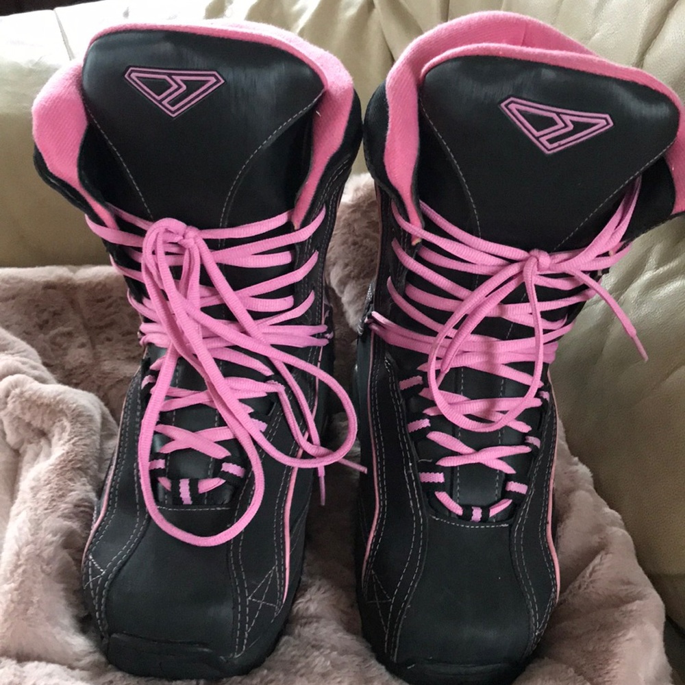 FXR pink and black snowmobile boots